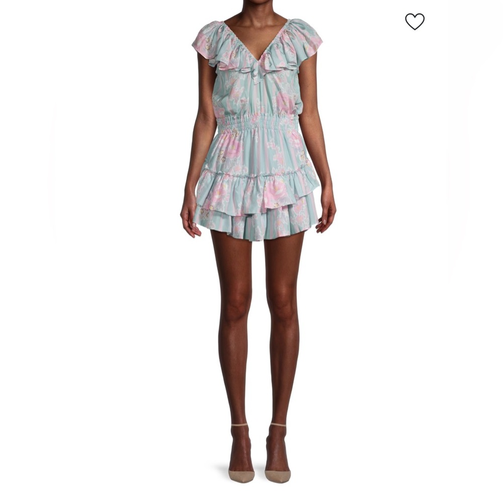 LoveShackFancy Dessie Blue Pink Silk Ruffle Mini Dress - M